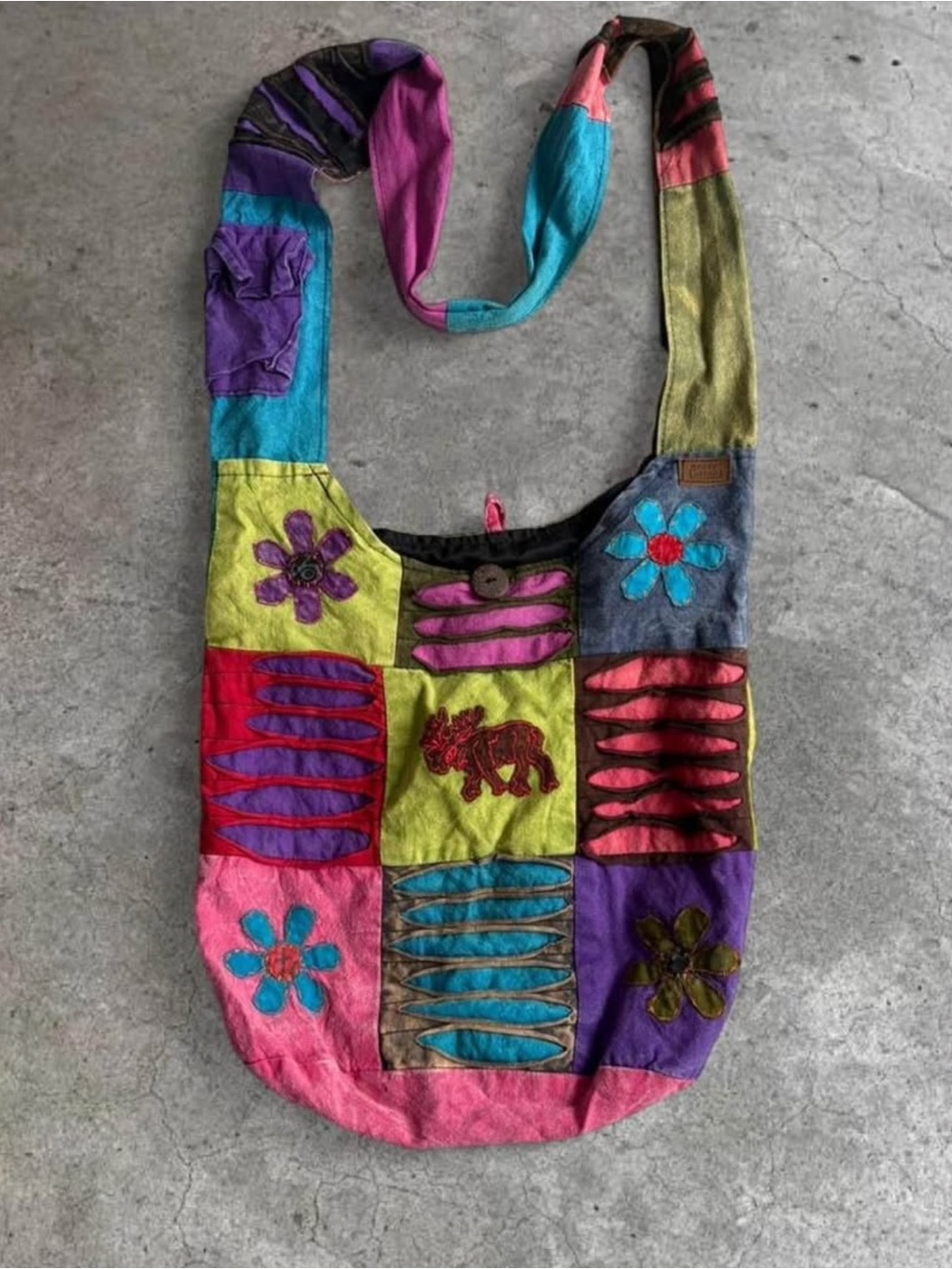 Bohemian Patchwork Floral & Elephant Crossbody Bag - Multicolor